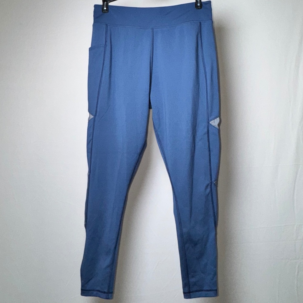 Huk Blue Performance Leggings Womens Large Mesh Cutout Side Pockets Activewear